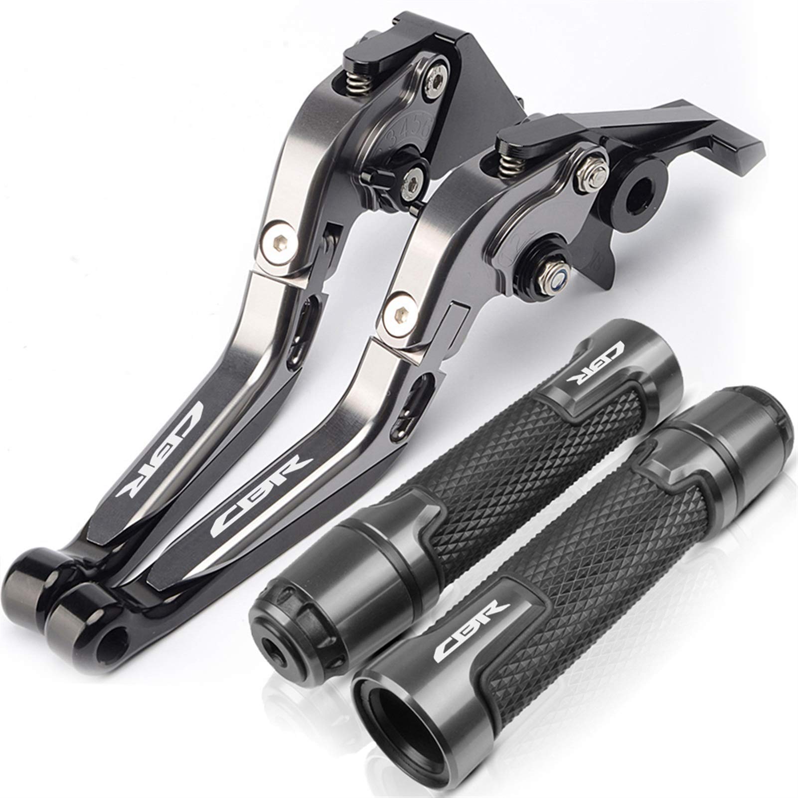 Motorrad Kupplungs Hebel Für ホンダ用 CBR 600 F2 F3 F4 F4 CB599 CBR600RR CBR1000RR CBR250RR CBR1100XX Motorradbremse Kupplungshebel + Griffgriffe Lenker(Grau) von BIZIQIMY