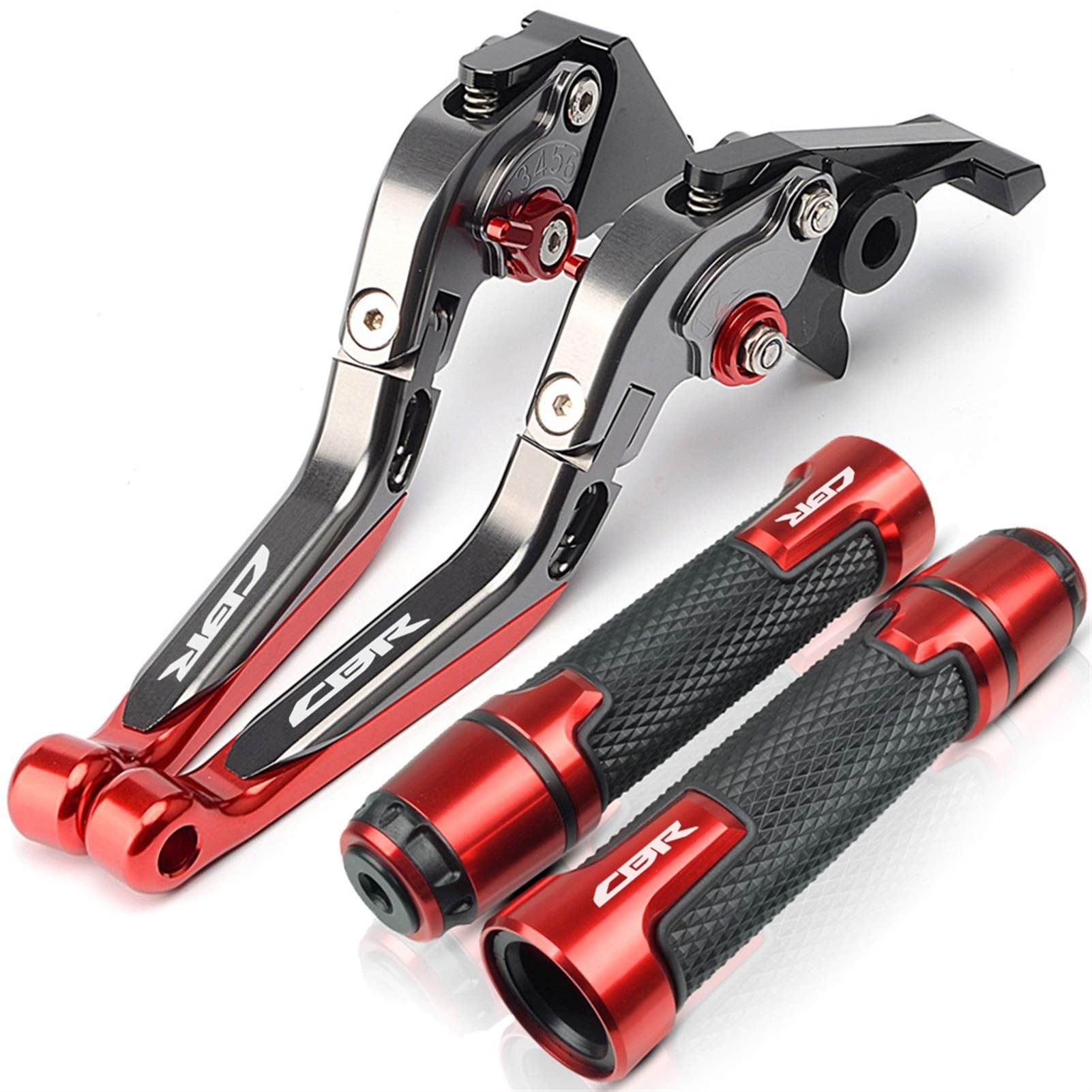 Motorrad Kupplungs Hebel Für ホンダ用 CBR 600 F2 F3 F4 F4 CB599 CBR600RR CBR1000RR CBR250RR CBR1100XX Motorradbremse Kupplungshebel + Griffgriffe Lenker(ROT) von BIZIQIMY