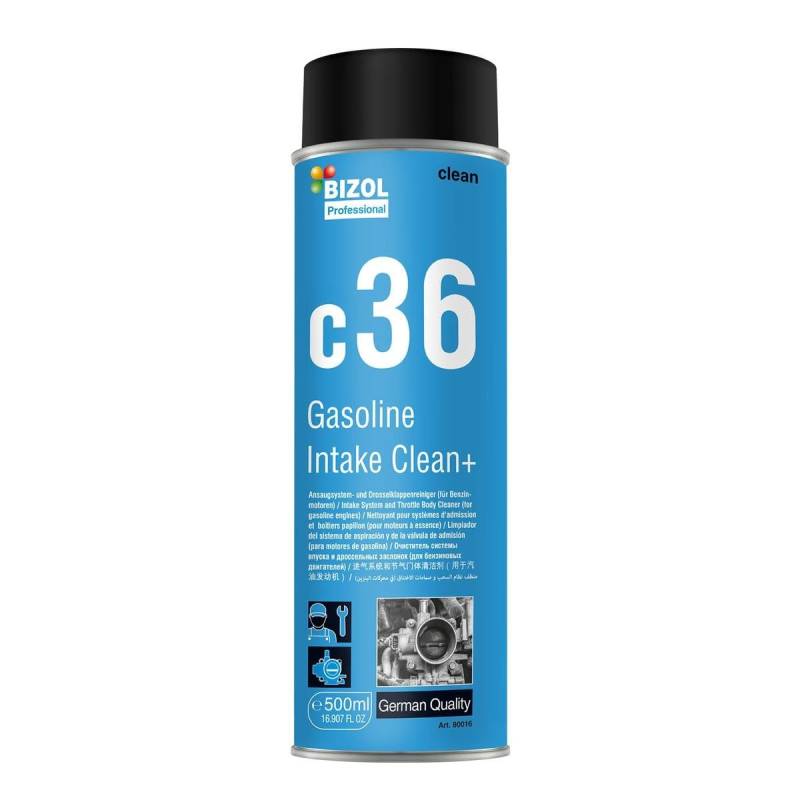 BIZOL Gasoline Intake Clean+ C36 Drosselklappenreiniger 500ml, Benzin Additiv, Systemreiniger für Starke Verschmutzungen an Injektoren, Ventilen von BIZOL