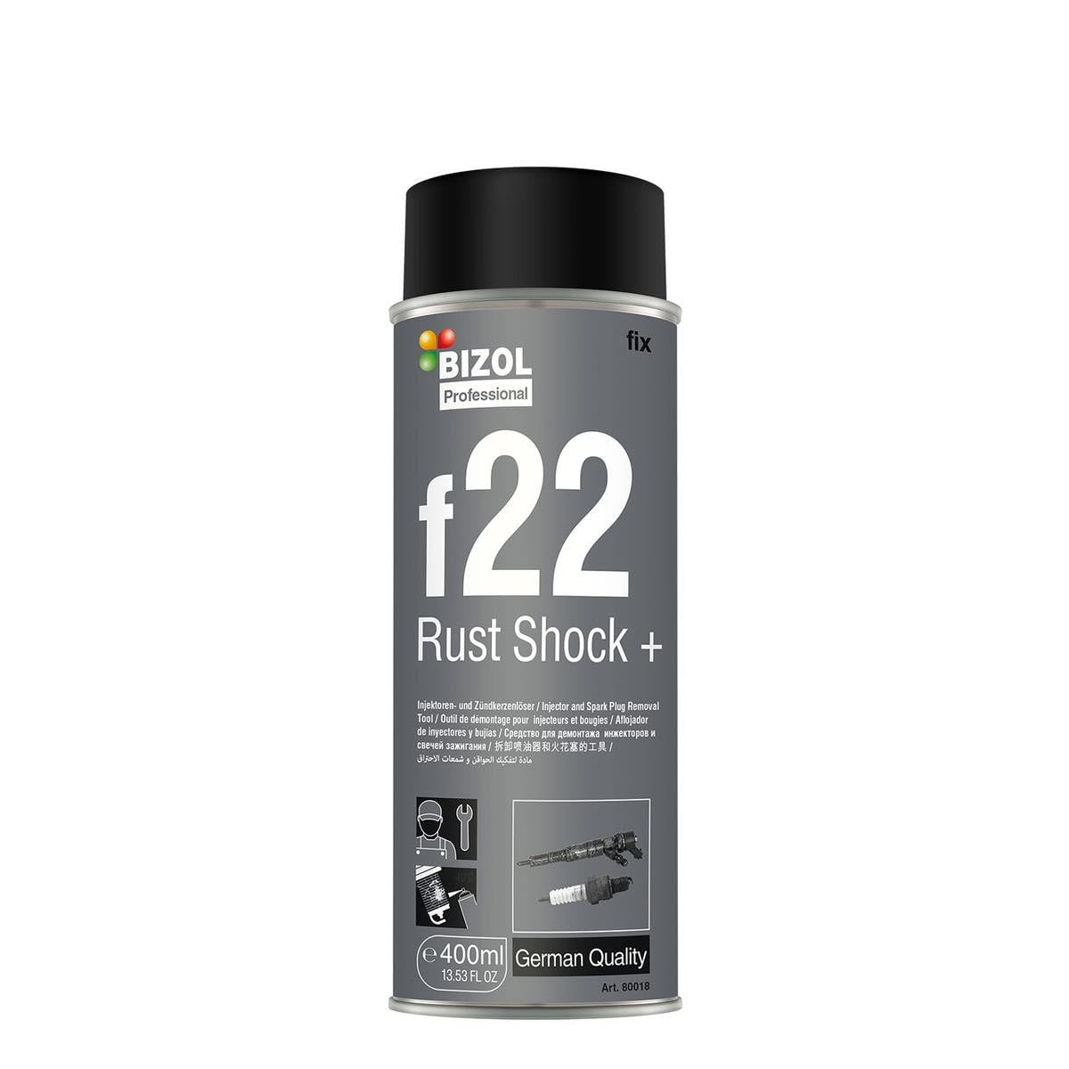 BIZOL Rust Shock+ F22 Rostlöser Spray 400ml, Kältespray zum Lösen von Injektoren, Glühkerzen und Zündkerzen, effektiver Rostentferner von BIZOL