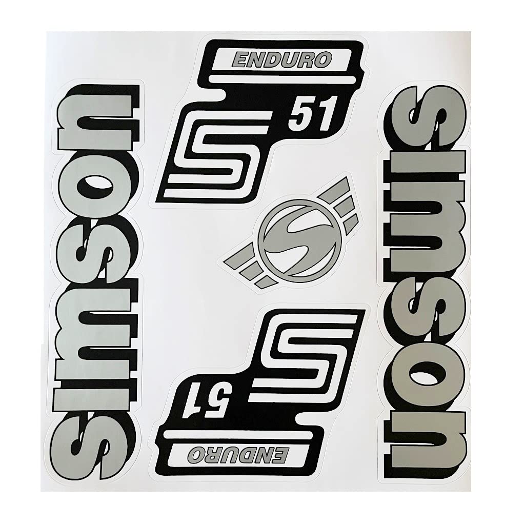 Aufkleber-Set Silber für Simson S51 Enduro Seitendeckel und Tank von FEZ