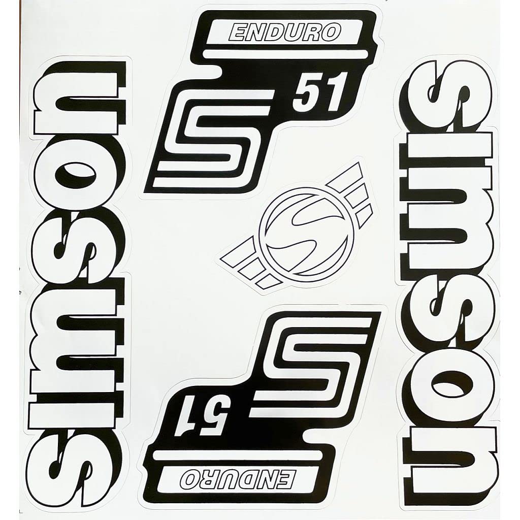 Aufkleber-Set weiß für Simson S51 Enduro Seitendeckel und Tank von FEZ