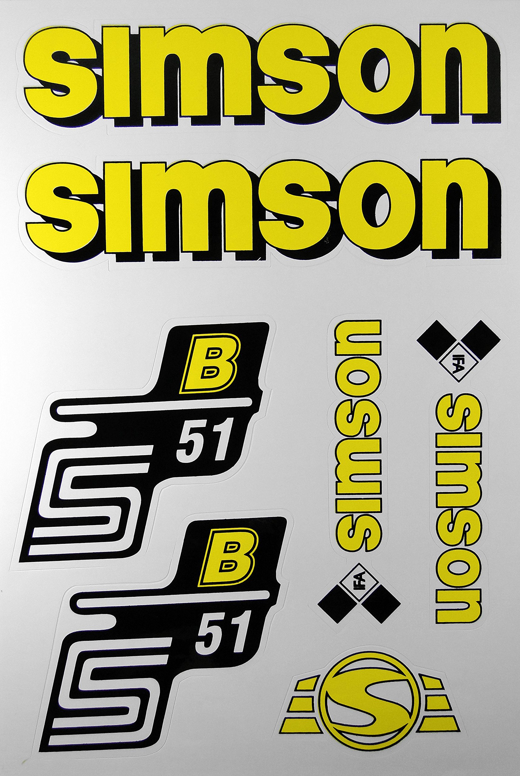 Aufkleber-Set gelb für Simson S51B Seitendeckel und Tank von FEZ