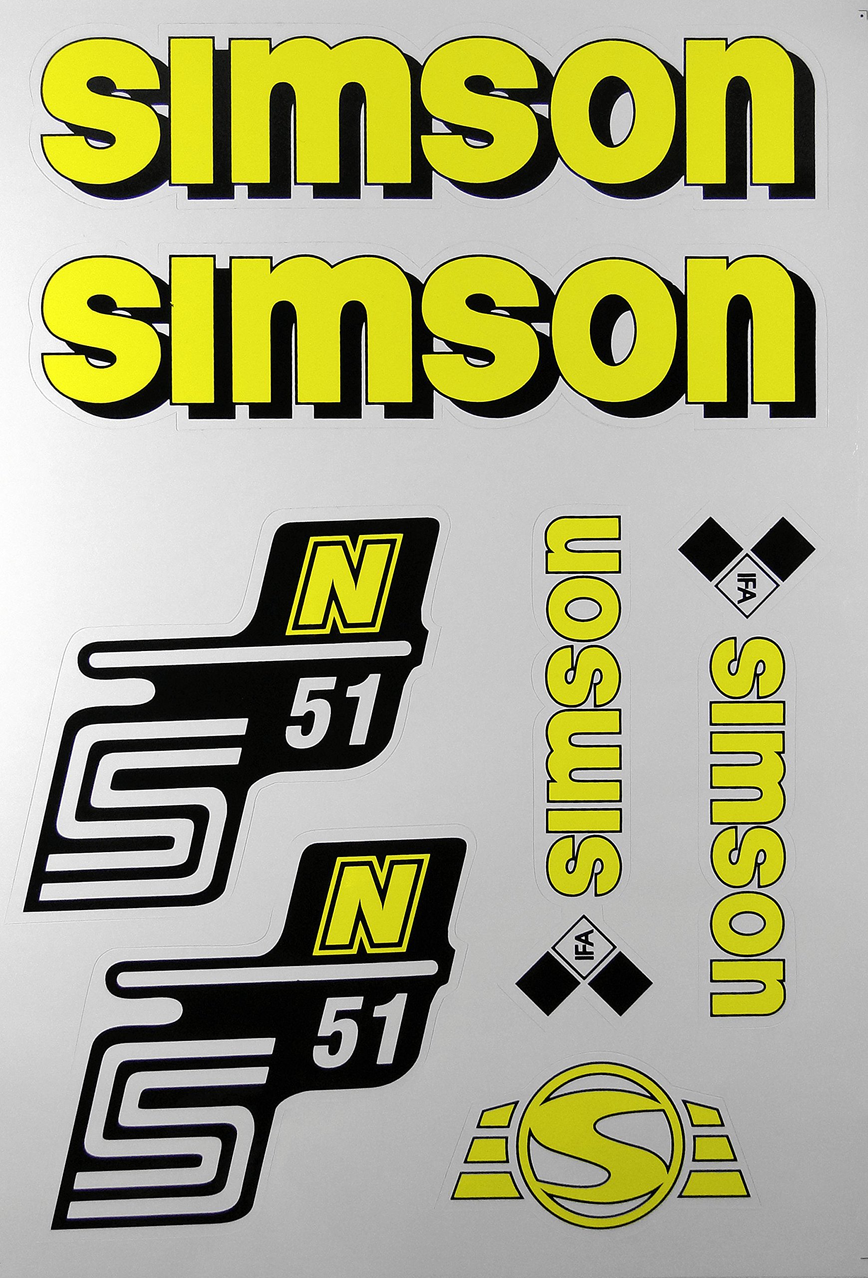 Aufkleber-Set gelb für Simson S51N Seitendeckel und Tank von FEZ
