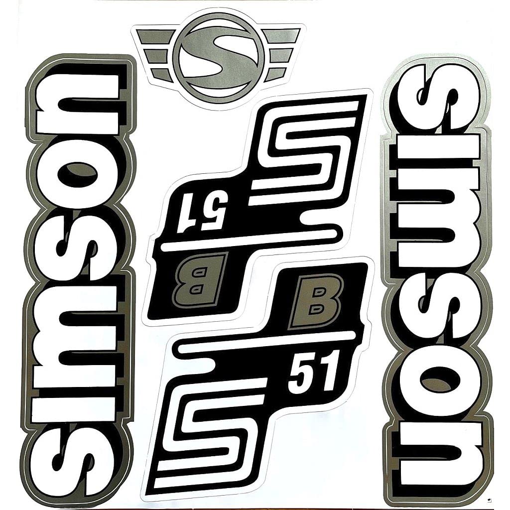 Aufkleber-Set weiß/Silber für Simson S51B Seitendeckel und Tank von FEZ