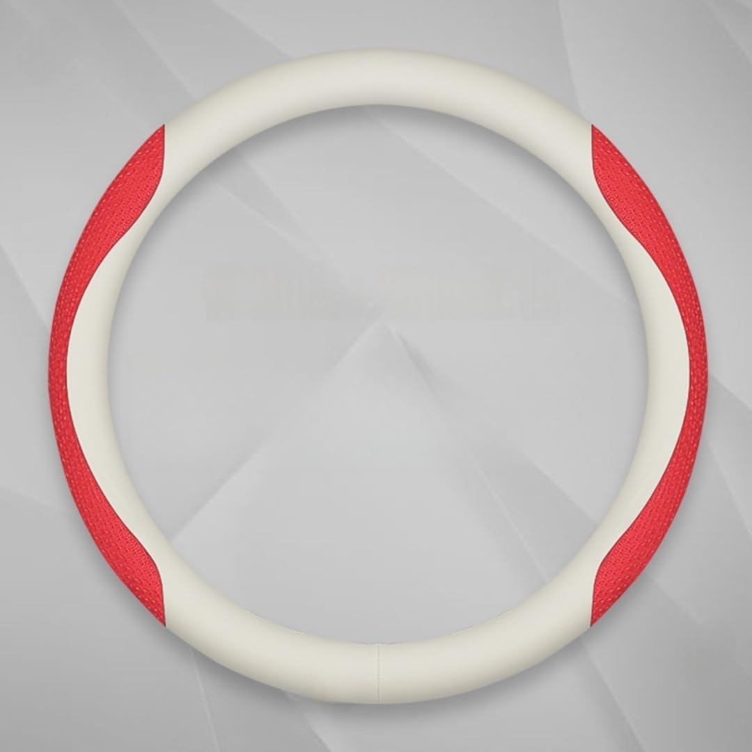 BJFDHUGVE Auto-Lenkradabdeckung, 38,1 cm, Universell, Atmungsaktiv, rutschfest, Ultradünn, Für Lexus LX600, Lenkungsautoabdeckung, Dekoration, Richtungsabdeckungen,Round- J-White Red von BJFDHUGVE