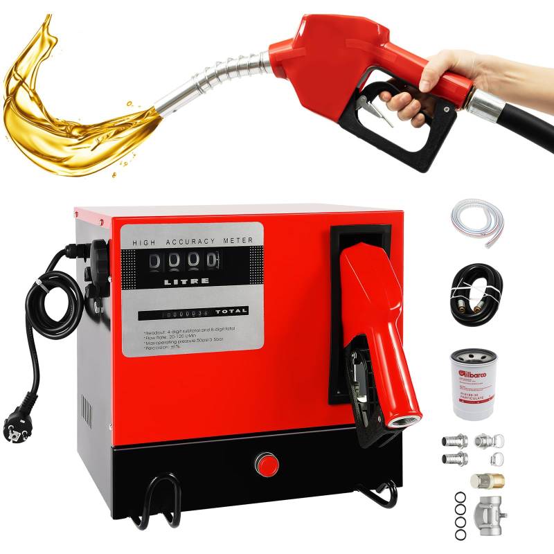 BJTDLLX Dieselpumpe 230V Selbstansaugend 550W Heizölpumpe Deluxe Kraftstoffpumpe, 60L/Min Professionelle Dieselpumpe Selbstansaugend Ölpumpe mit Automatik Zapfpistole, Zählwerk, 4m Schlauch von BJTDLLX