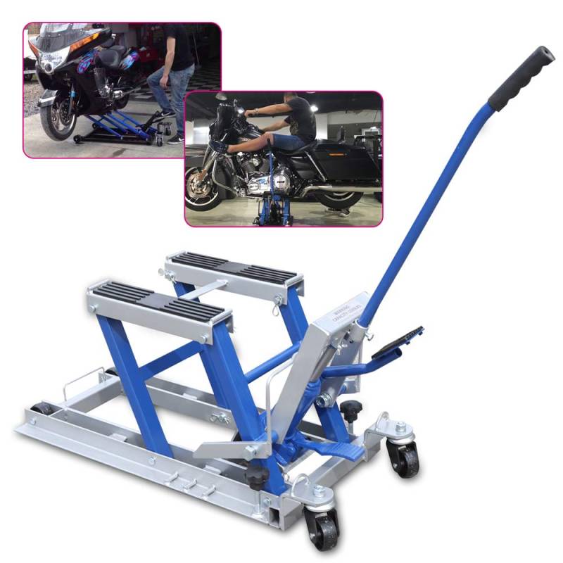 BJTDLLX Motorrad Hebebühne Motorradheber Hydraulik Scherenheber Hydraulische Lift Quadheber Quad Hebebühne Montagebock Motorradhebebühne Hydraulikheber Kit, max. 680 Kg (Blau) von BJTDLLX