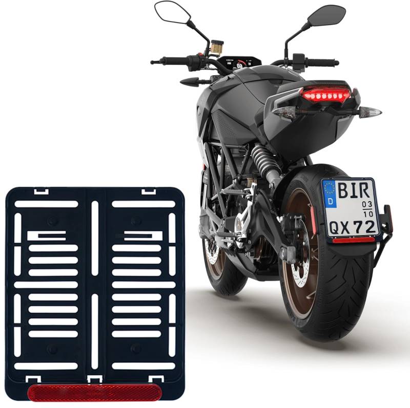 1x Kennzeichenhalter DE Für Kennzeichen im Format 180 x 200 mm 18 x 20 cm (für Motorrad Roller) Material Kunststoff Schwarz (Unlackiert) Mit Rückstrahler Reflektor mit Zulassung von BK-PowerTCS