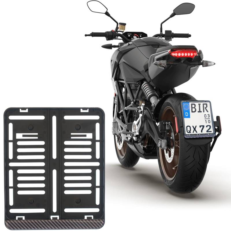 1x Kennzeichenhalter Mit 3D Carbon Look Streifen DE Für Kennzeichen im Format 180 x 200 mm 18 x 20 cm für Motorrad Roller (Mit 3D Carbon Look Streifen) von BK-PowerTCS