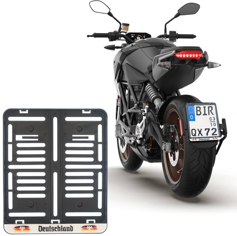 1x Kennzeichenhalter Mit 3D Deutschland Flagge Streifen DE Für Kennzeichen im Format 180 x 200 mm 18 x 20 cm für Motorrad und Roller (Mit 3D Deutschland Flagge Streifen) von BK-PowerTCS