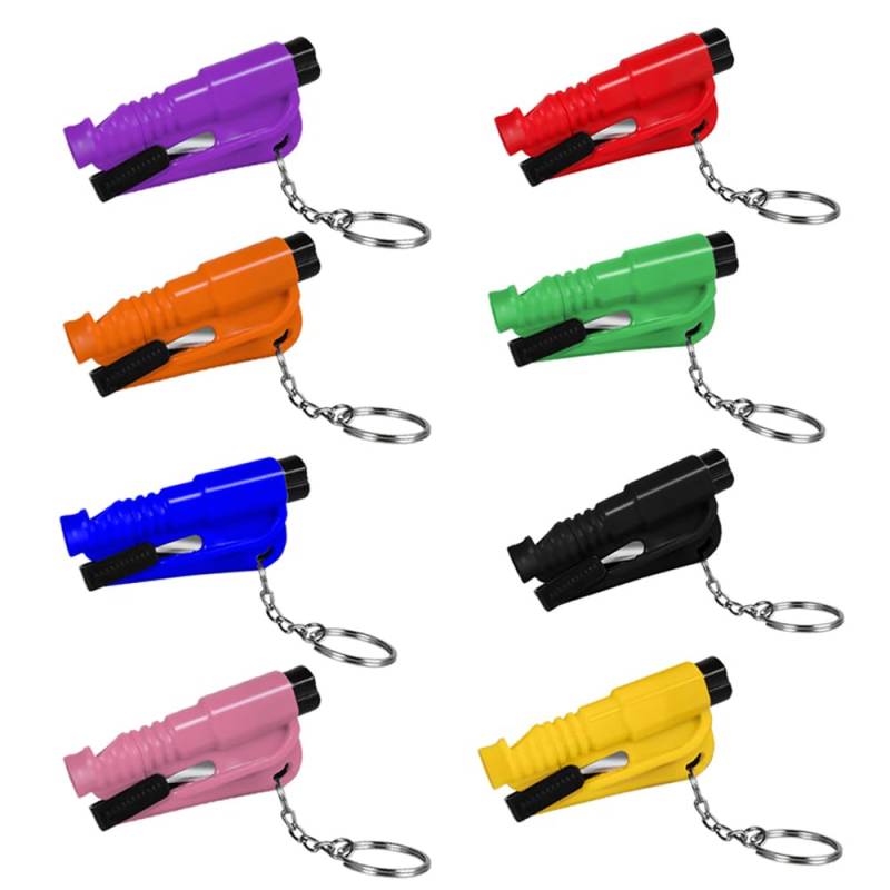 BKEPDY 3-in-1 Rescue Tool SchlüSselanhäNger Auto (8 Stück) Nothammer mit Gurtschneider Auto, Sicherheitsgurtschneider und Fensterbrecher mit Rettungspfeife von BKEPDY