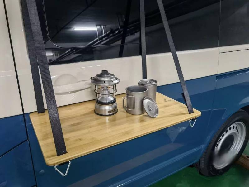 BKICKI Camping Van Hängeregal Hängeregal Outdoor Küche aus Holz für Camper Höhenverstellbar für VW Bus Schiebetür T5 T6 von BKICKI