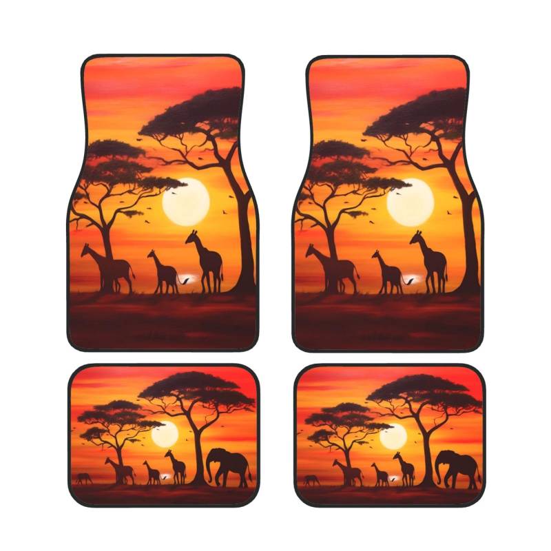 African Animal Sunset Universal Auto Fußmatten Set von 4 Stück Automotive Front Rear Floor Fußmatten Anti-Rutsch-Neopren Auto Fußmatten für SUVs, Limousinen, Van, LKW von BKTRAVERPT