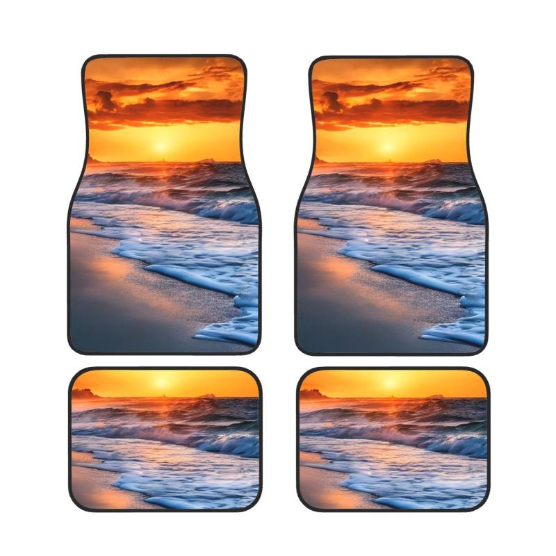Beach With Sunset Universal Auto Fußmatten, Auto Fußmatten Set von 4 Stück, Automotive Front Rear Floor Fußmatten, Anti-Rutsch-Neopren Auto Fußmatten für SUVs, Limousinen, Van, LKW von BKTRAVERPT