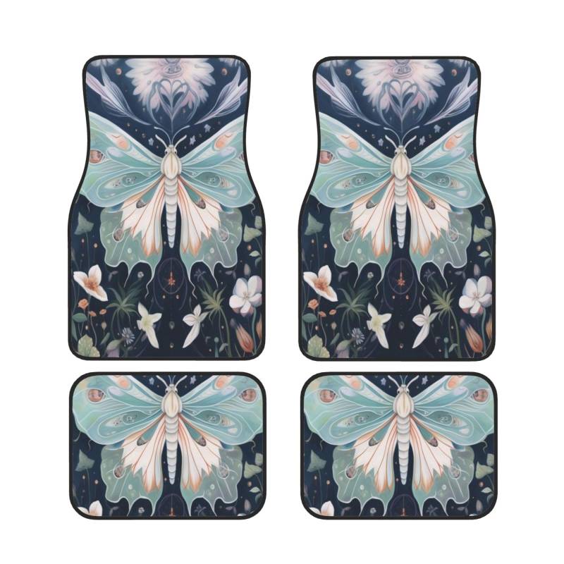 Beautiful Moth Universal Auto Fußmatten Auto Fußmatten Set von 4 Stück Automotive Front Rear Floor Mats Anti-Rutsch-Neopren Auto Fußmatten für SUVs, Limousinen, Van, LKW von BKTRAVERPT