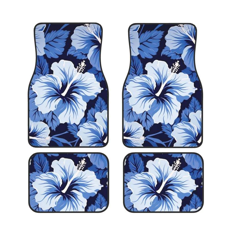 Blue Hibiscus Universal Auto Fußmatten Auto Fußmatten Set von 4 Stück Automotive Front Rear Floor Mats Anti-Rutsch-Neopren Auto Fußmatten für SUVs, Limousinen, Van, LKW von BKTRAVERPT