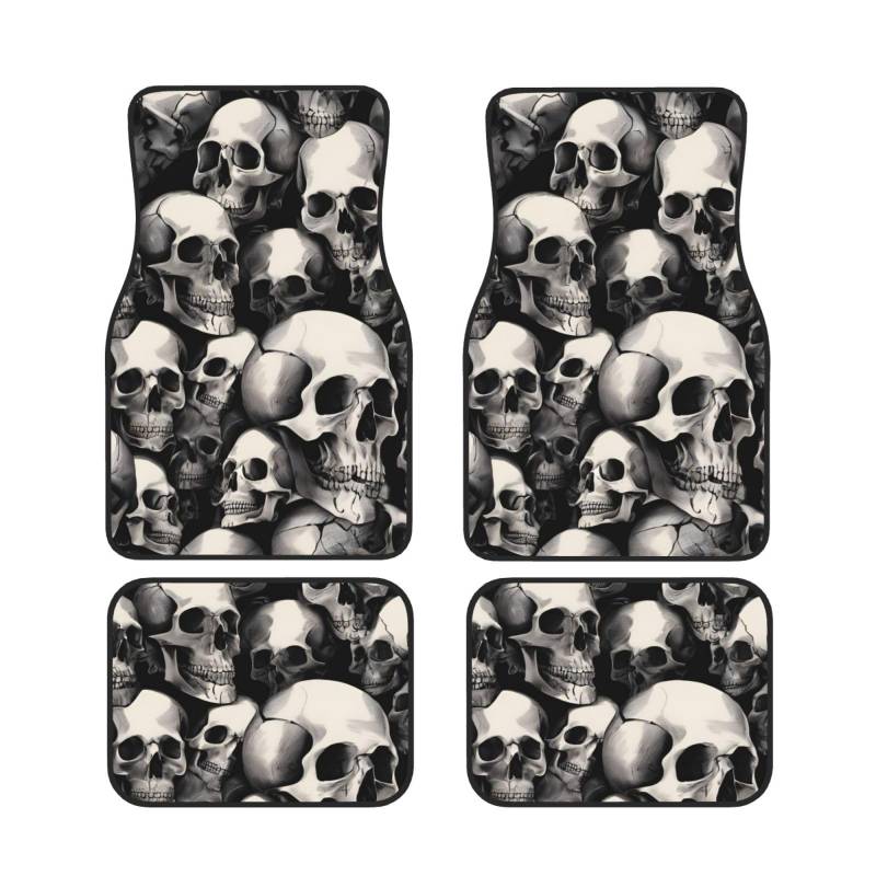 Cool Retro Skull Graphics Universal Auto Fußmatten Set von 4 Stück Automotive Front Rear Floor Fußmatten Anti-Rutsch-Neopren Auto Fußmatten für SUVs, Limousinen, Van, LKW von BKTRAVERPT
