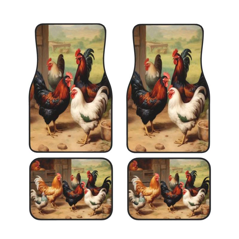 Farm Chickens Universal Auto Fußmatten Auto Fußmatten Set von 4 Stück Automotive Front Rear Floor Mats Anti-Rutsch-Neopren Auto Fußmatten für SUVs, Limousinen, Van, LKW von BKTRAVERPT