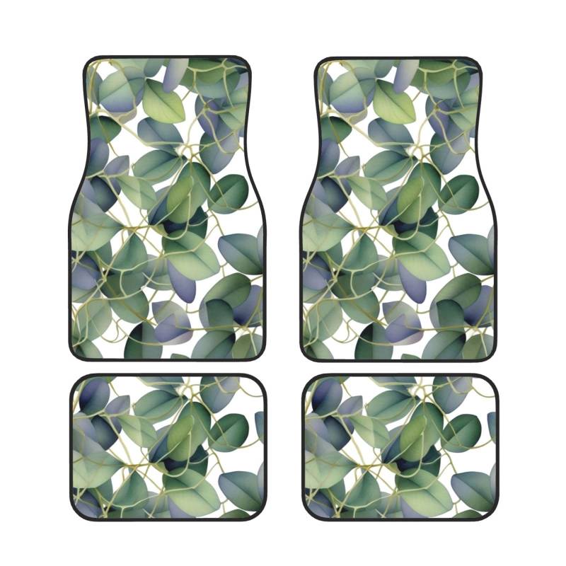Grüne Eukalyptusblätter Universal Auto Fußmatten Auto Fußmatten Set von 4 Stück Automotive Front Rear Floor Mats Anti-Rutsch-Neopren Auto Fußmatten für SUVs, Limousinen, Van, LKW von BKTRAVERPT