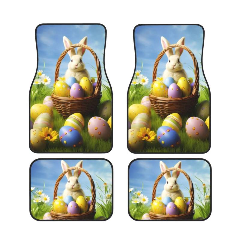 Happy Easter Universal Auto Fußmatten Auto Fußmatten Set von 4 Stück Automotive Vorne Hinten Fußmatten Anti-Rutsch-Neopren Auto Fußmatten für SUV Limousine Van LKW von BKTRAVERPT