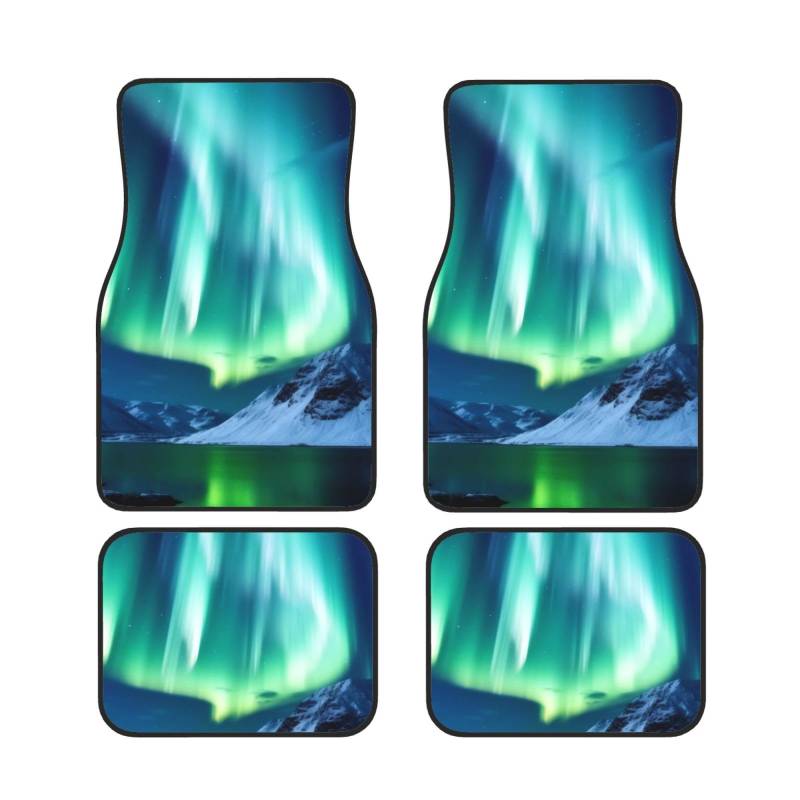 Northern Lights Universal Auto Fußmatten Auto Fußmatten Set von 4 Stück Automotive Front Rear Floor Mats Anti-Rutsch-Neopren Auto Fußmatten für SUVs, Limousinen, Van, LKW von BKTRAVERPT