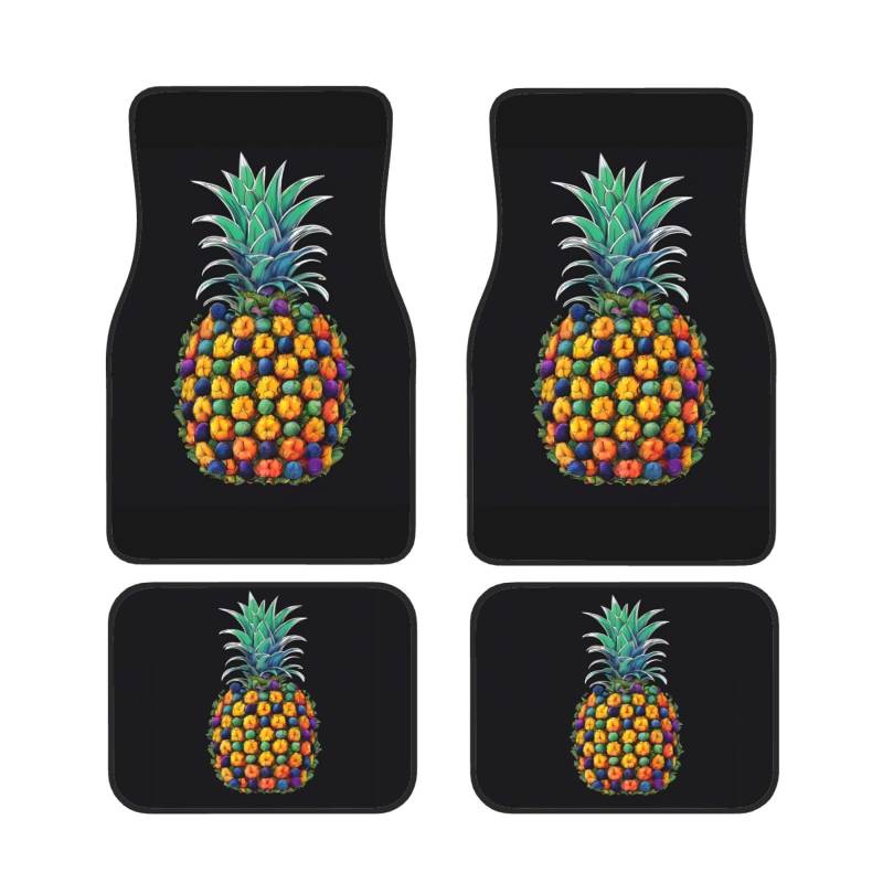 Olorful Pineapple Universal Auto Fußmatten Auto Fußmatten Set von 4 Stück Automotive Front Rear Floor Mats Anti-Rutsch-Neopren Auto Fußmatten für SUVs, Limousinen, Van, LKW von BKTRAVERPT