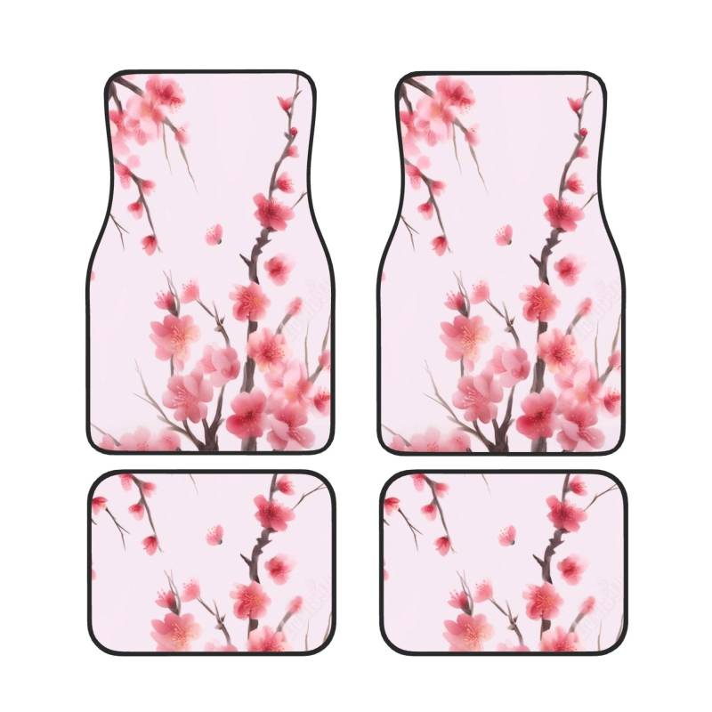 Plum Blossom Universal Auto Fußmatten Auto Fußmatten Set von 4 Stück Automotive Front Rear Floor Mats Anti-Rutsch-Neopren Auto Fußmatten für SUVs, Limousinen, Van, LKW von BKTRAVERPT