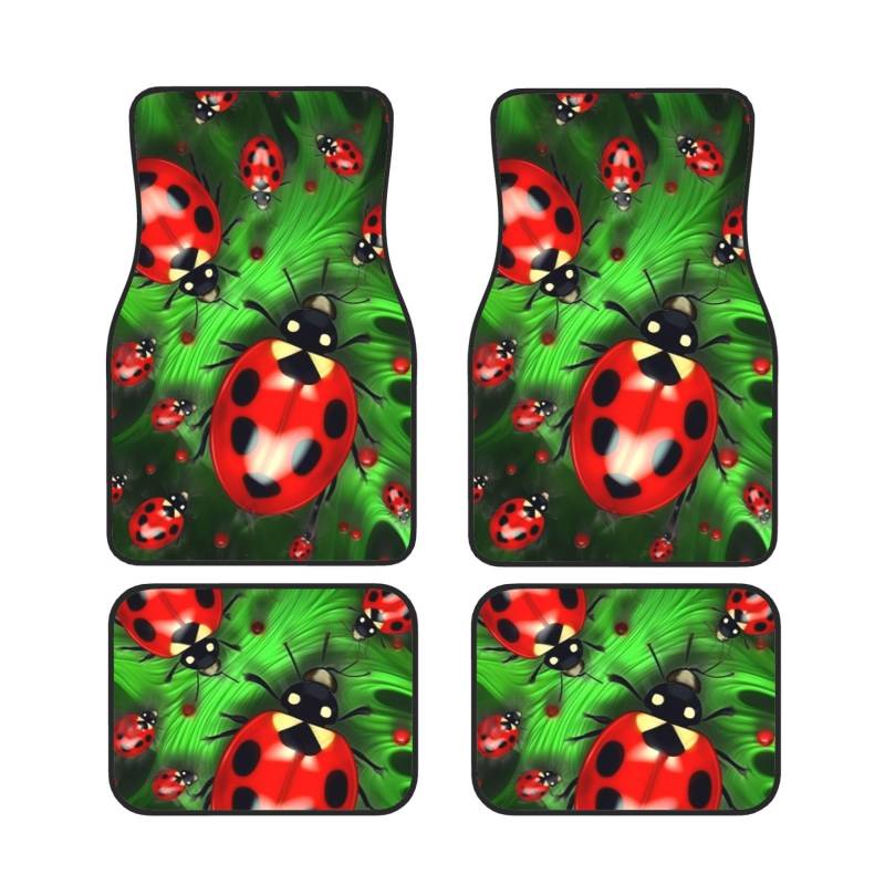 Red Ladybug Universal Auto Fußmatten Auto Fußmatten Set von 4 Stück Automotive Front Rear Floor Mats Anti-Rutsch-Neopren Auto Fußmatten für SUVs, Limousinen, Van, LKW von BKTRAVERPT