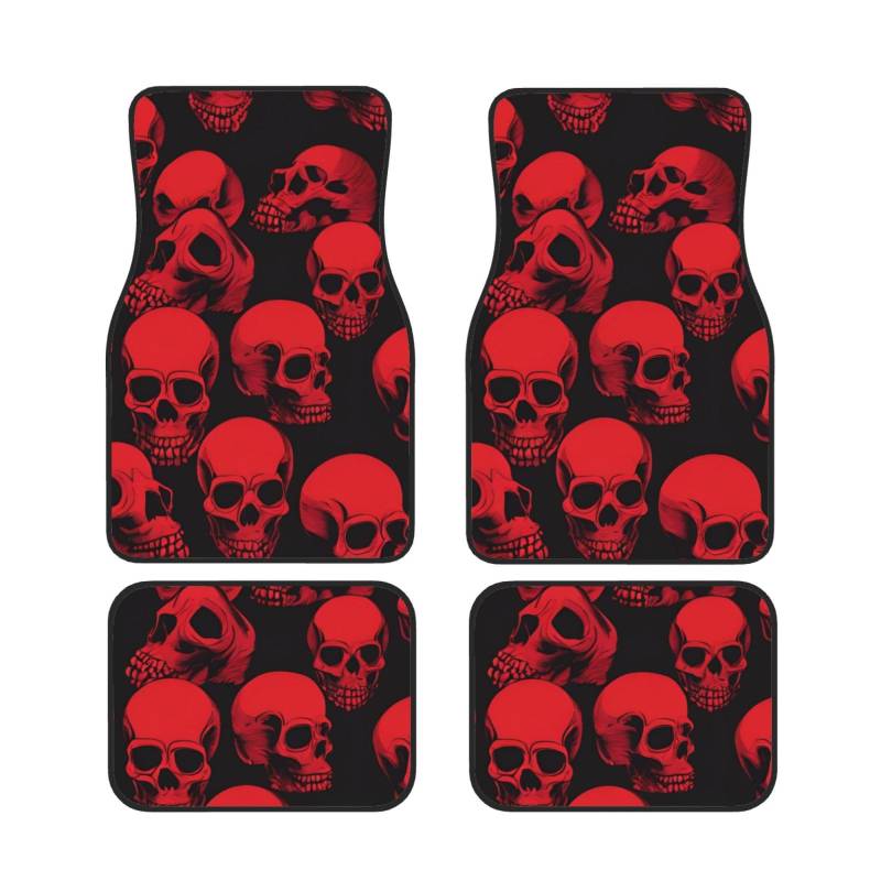 Red Skulls Universal Auto Fußmatten Set von 4 Stück Automotive Front Rear Floor Fußmatten Anti-Rutsch-Neopren Auto Fußmatten für SUVs, Limousinen, Van, LKW von BKTRAVERPT