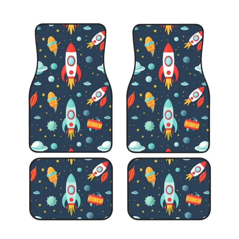Rocket Clipart Space Ship Universal Auto Fußmatten Auto Fußmatten Set von 4 Stück Automotive Front Rear Floor Mats Anti-Rutsch-Neopren Auto Fußmatten für SUVs, Limousinen, Van, LKW von BKTRAVERPT