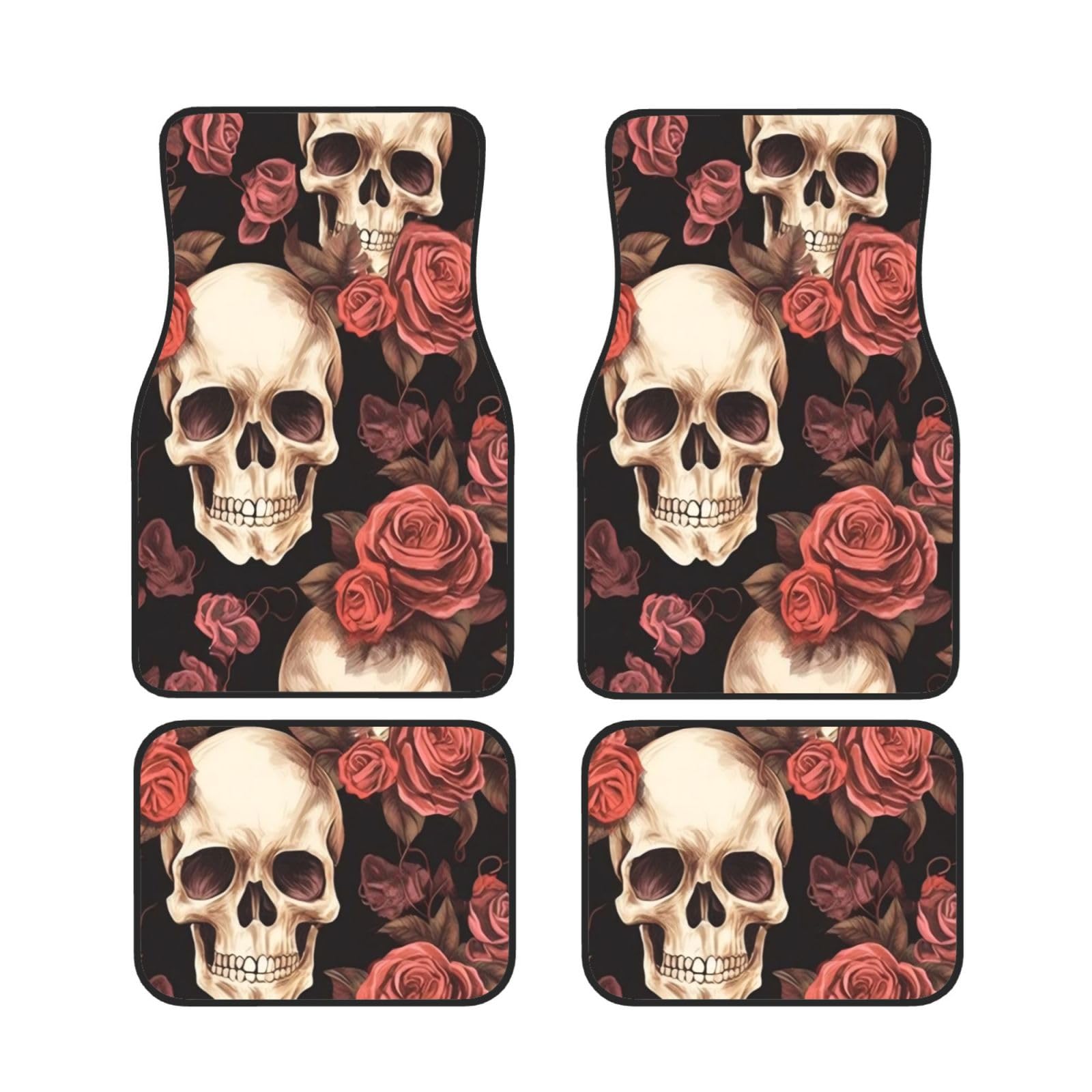 Rose Skull Universal Auto Fußmatten Auto Fußmatten Set von 4 Stück Automotive Front Rear Floor Fußmatten Anti-Rutsch-Neopren Auto Fußmatten für SUVs, Limousinen, Van, LKW Rose Skull Universal Auto Fußmatten Auto Fußmatten Set von 4 Stück Automotive Front Rear Floor Fußmatten Anti-Rutsch-Neopren Auto Fußmatten für SUVs, Limousinen, Van, LKW von BKTRAVERPT