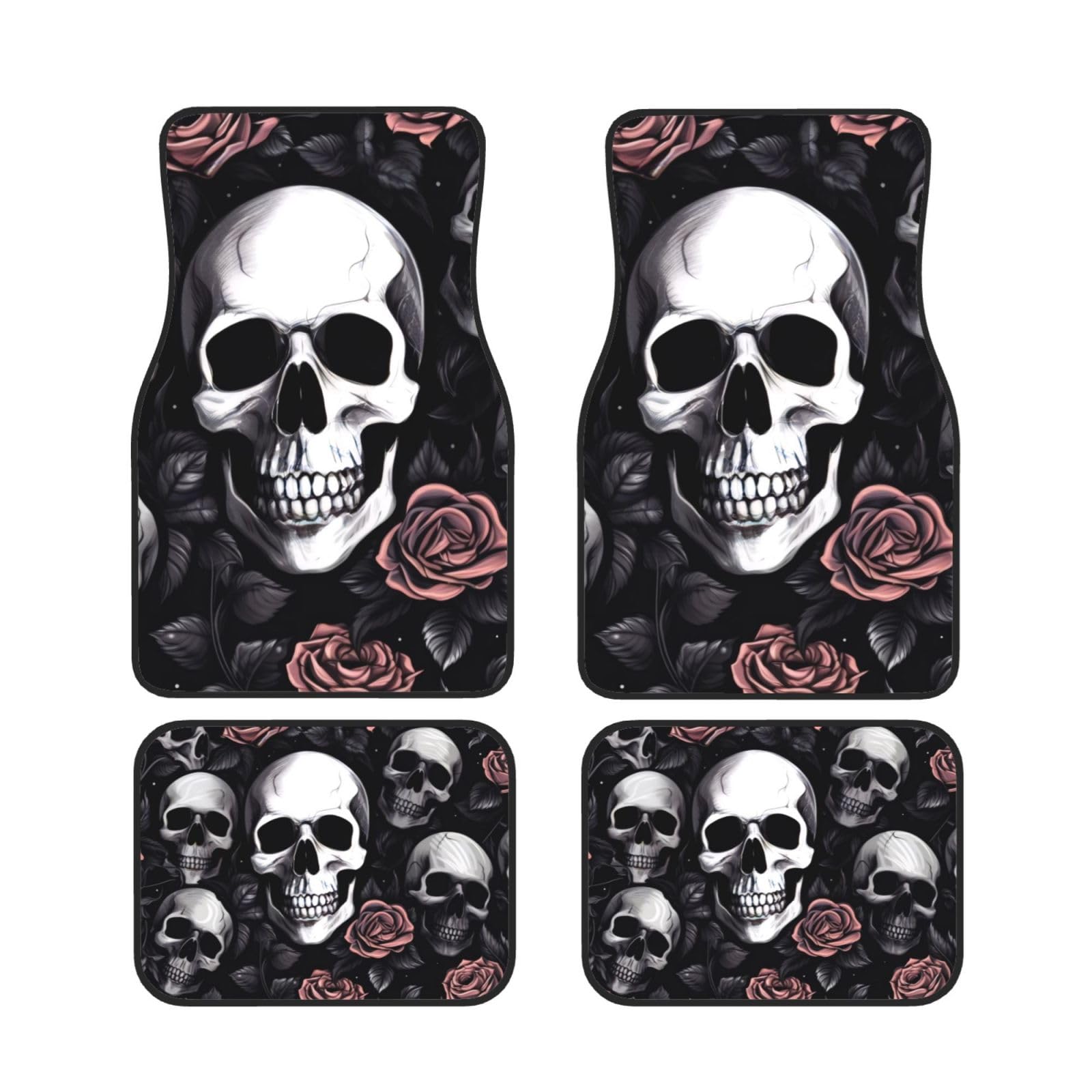 Schwarz Floral Skull Universal Auto Fußmatten Set von 4 Stück Automotive Front Rear Floor Fußmatten Anti-Rutsch-Neopren Auto Fußmatten für SUVs, Limousinen, Van, LKW Schwarz Floral Skull Universal Auto Fußmatten Set von 4 Stück Automotive Front Rear Floor Fußmatten Anti-Rutsch-Neopren Auto Fußmatten für SUVs, Limousinen, Van, LKW von BKTRAVERPT