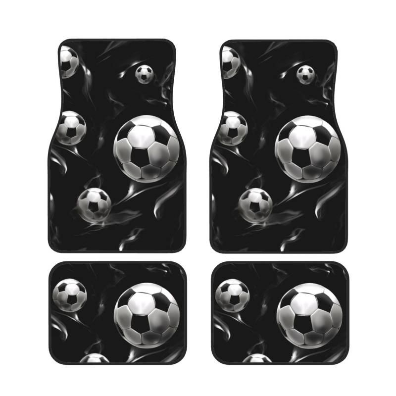 Soccer Black Universal Auto Fußmatten Set von 4 Stück Automotive Front Rear Floor Fußmatten Anti-Rutsch-Neopren Auto Fußmatten für SUVs, Limousinen, Van, LKW von BKTRAVERPT