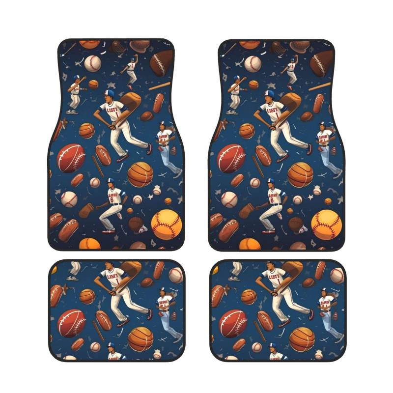 Sports Baseball Game Universal Auto Fußmatten Auto Fußmatten Set von 4 Stück Automotive Front Rear Floor Fußmatten Anti-Rutsch-Neopren Auto Fußmatten für SUVs, Limousinen, Van, LKW von BKTRAVERPT