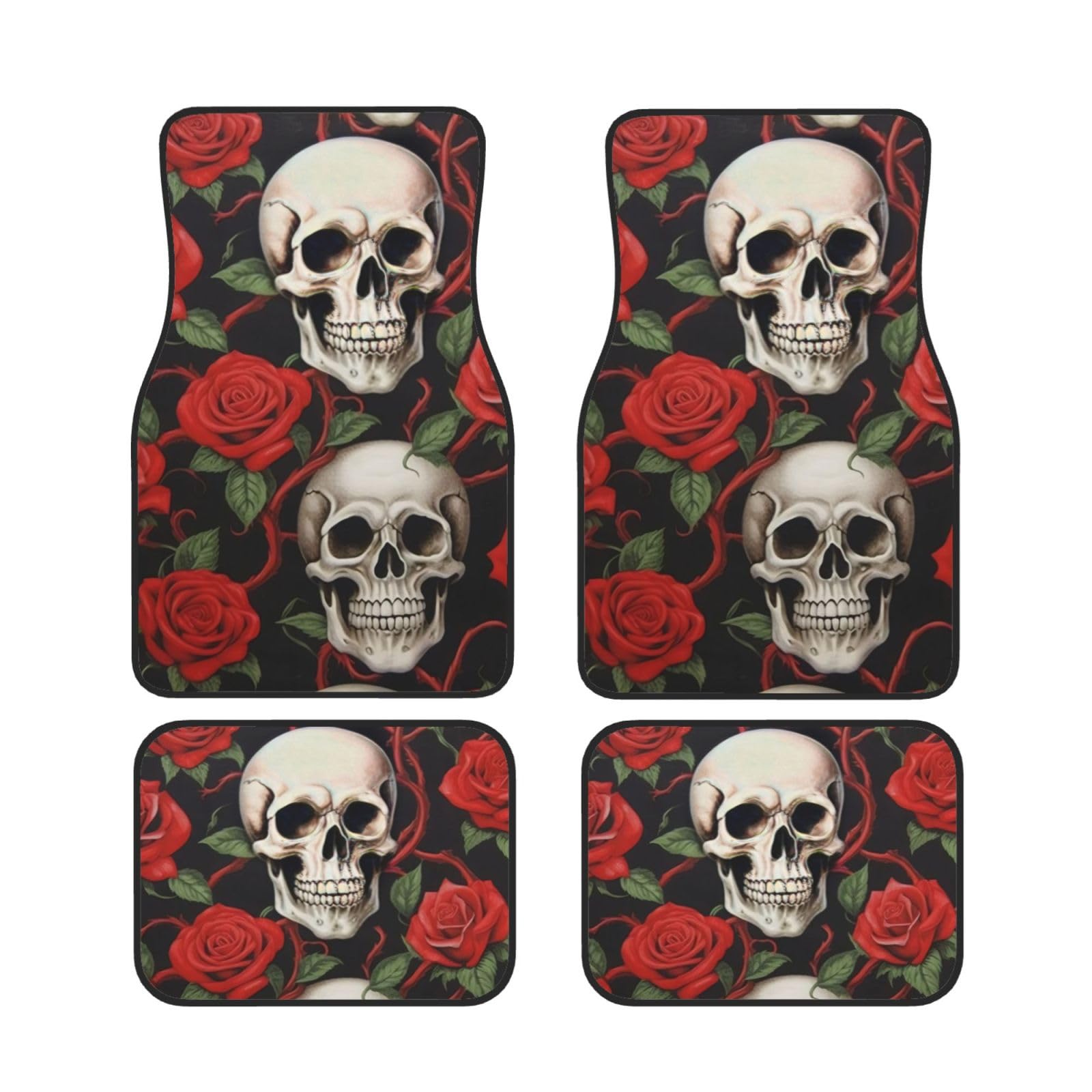 Totenkopf und rote Rose, universelle Auto-Fußmatten, 4-teiliges Set, für vorne und hinten, rutschfest, Neopren, für SUVs, Limousinen, Van, LKW Totenkopf und rote Rose, universelle Auto-Fußmatten, 4-teiliges Set, für vorne und hinten, rutschfest, Neopren, für SUVs, Limousinen, Van, LKW von BKTRAVERPT