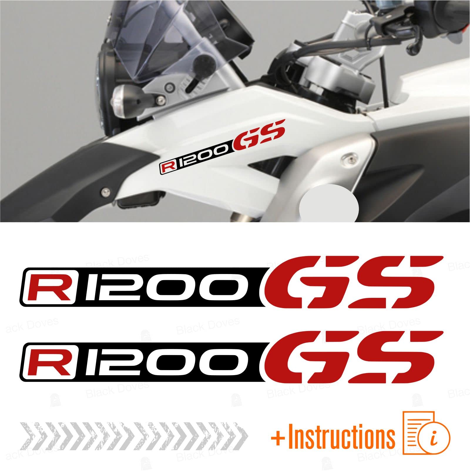 2 Stück Aufkleber kompatibel mit Moto R1200 GS ADVENTURE Motorrad R 1200 (schwarz-rot) von BLACK DOVES GRAPHICS