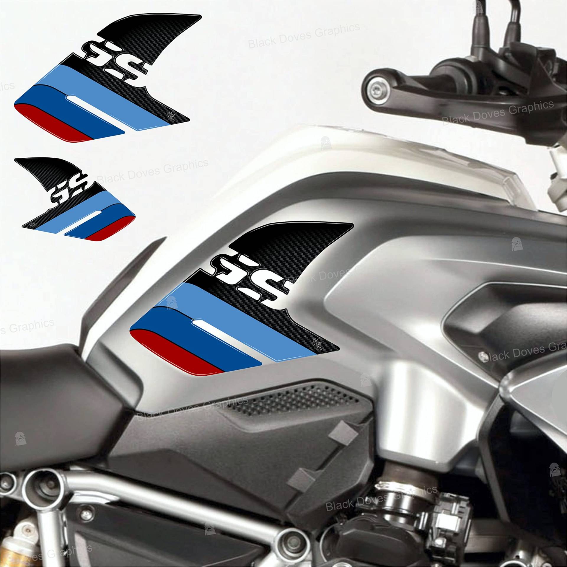 2 Stück Aufkleber aus Harz, 3D, Seitentankschutz, kompatibel mit Motorrad R 1200 GS 2013-2016 LC (mehrfarbig) von BLACK DOVES GRAPHICS