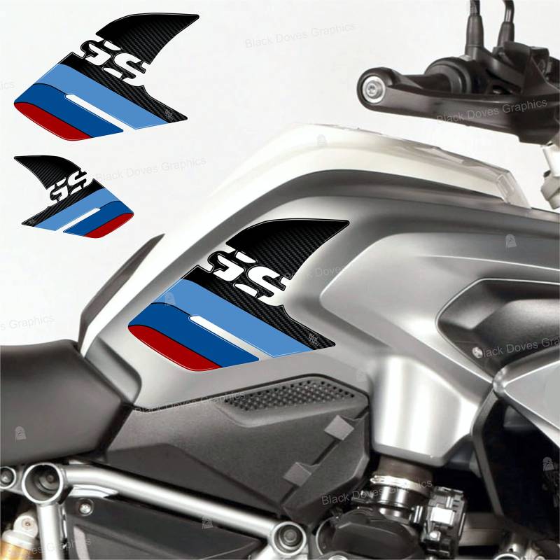 2 Stück Aufkleber aus Harz, 3D, Seitentankschutz, kompatibel mit Motorrad R 1200 GS 2013-2016 LC (mehrfarbig) von BLACK DOVES GRAPHICS
