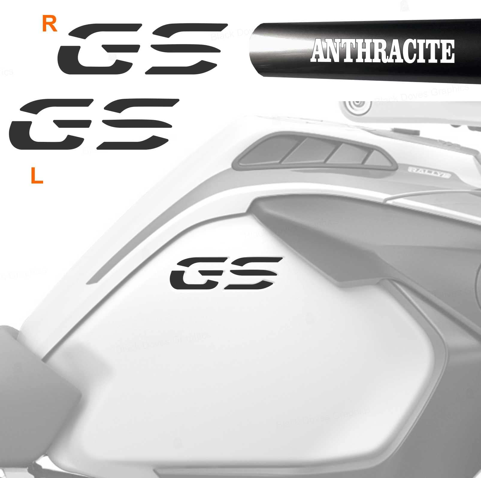 2 Stück Aufkleber kompatibel mit Seitentank Motorrad R 1200 1250 GS Adventure LC (Anthracit) von BLACK DOVES GRAPHICS