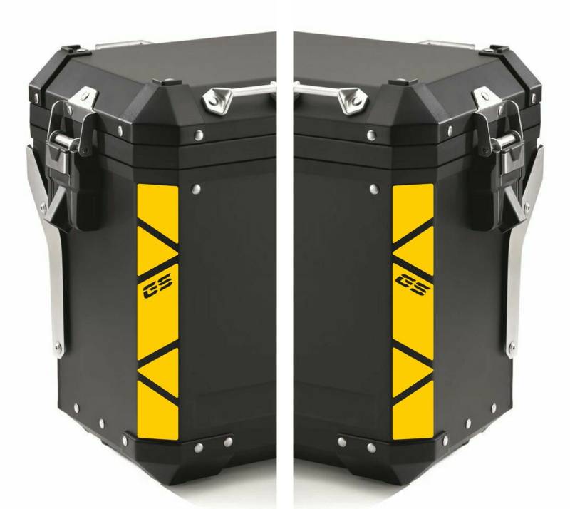 2 Stück Reflektorstreifen zweifarbig Aufkleber kompatibel mit TOURATECH Seitenkoffer (gelb) von BLACK DOVES GRAPHICS