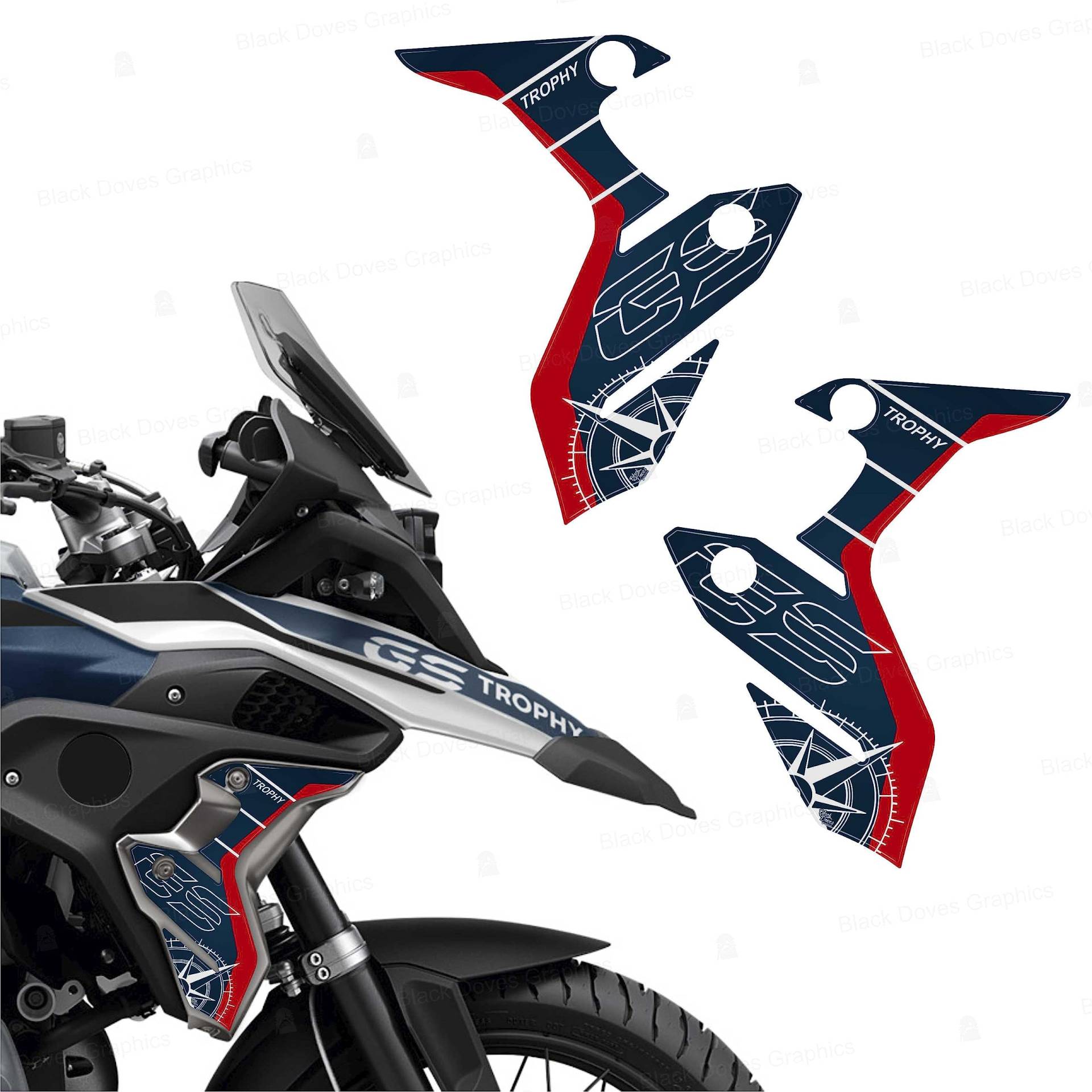 3D-Aufkleber für Seitenwangen aus Aluminium, kompatibel mit / Ersatz für BMW Motorrad R 1250 GS LC Standard Trophy 3D-Aufkleber für Seitenwangen aus Aluminium, kompatibel mit / Ersatz für BMW Motorrad R 1250 GS LC Standard Trophy von BLACK DOVES GRAPHICS