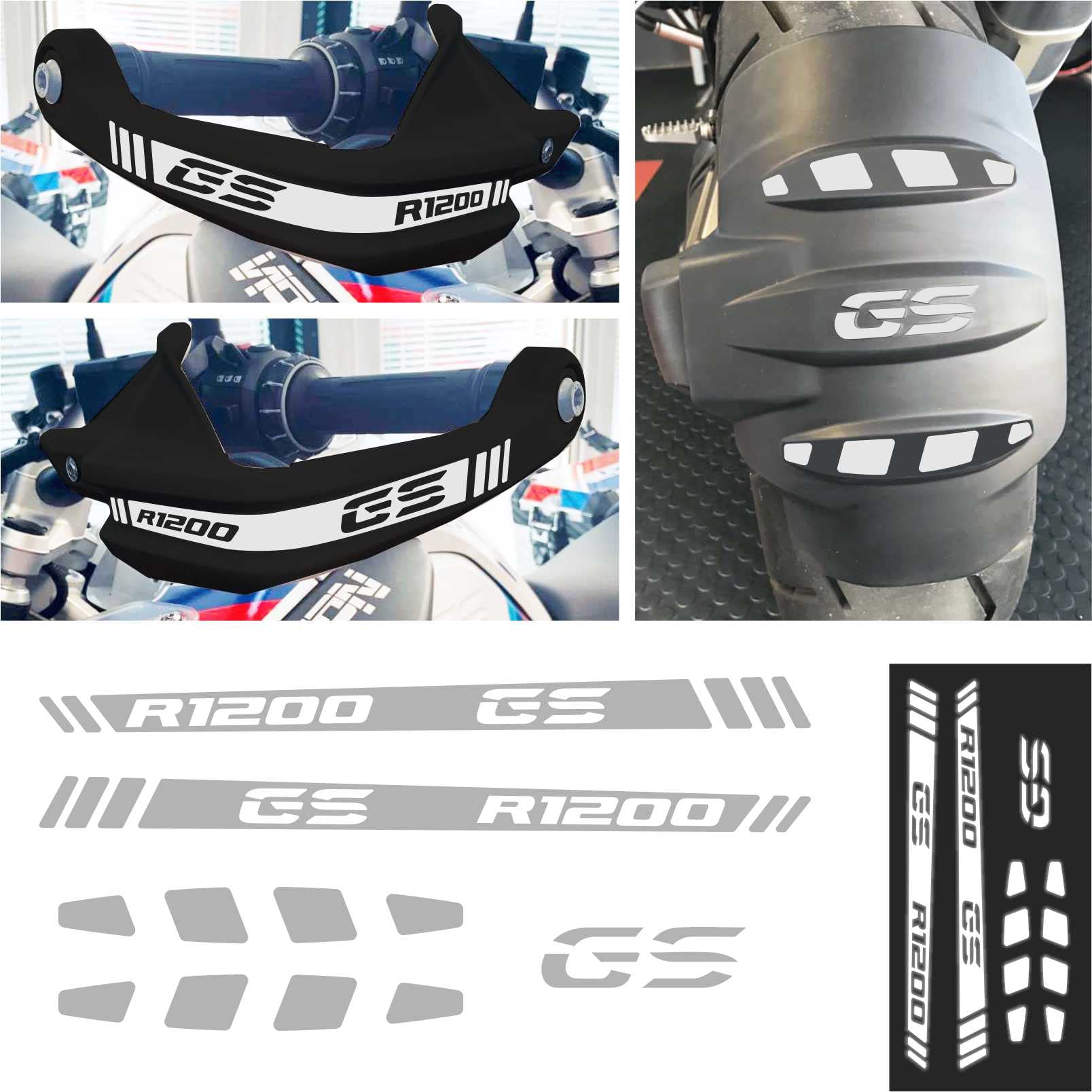 5 Stück REFLEKTIERENDE Aufkleber Kompatibel mit Motorrad R 1200 GS Adventure HANDSCHUTZ und HECKFENDER (Weiß) von BLACK DOVES GRAPHICS