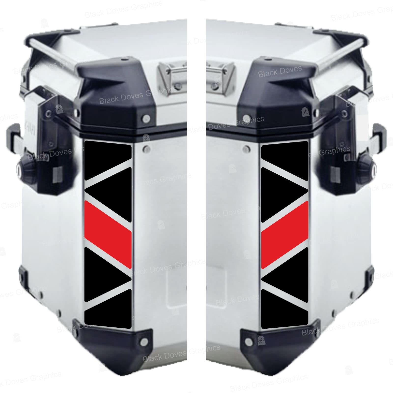 Reflektoren, zweifarbig, kompatibel mit Seitenkoffer GIVI TREKKER OUTBACK 48 37 ltr Motorrad (schwarz-rot) von BLACK DOVES GRAPHICS