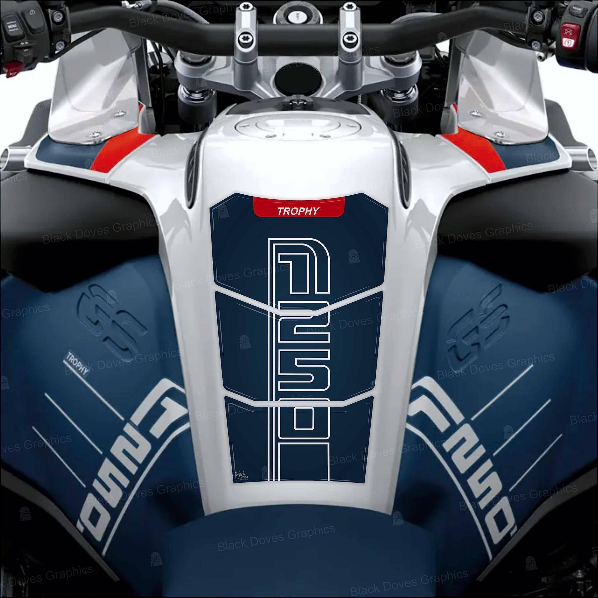 Tankpad 3D kompatibel mit Motorrad R 1250 GS ADVETURE Trophy von 2022 bis 2023 (Dunkelblau) von BLACK DOVES GRAPHICS
