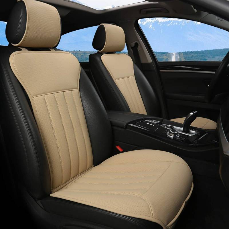 Black Panther Sitzauflage Auto, Autositzbezüge Vordersitze Vier Jahreszeit Universal Anti-Rutsch Sitzauflagen Auto Fahrersitz mit Rückenlehne, Keine Sitzheizung, Keine Wärme(2PCS,Beige) von Black Panther