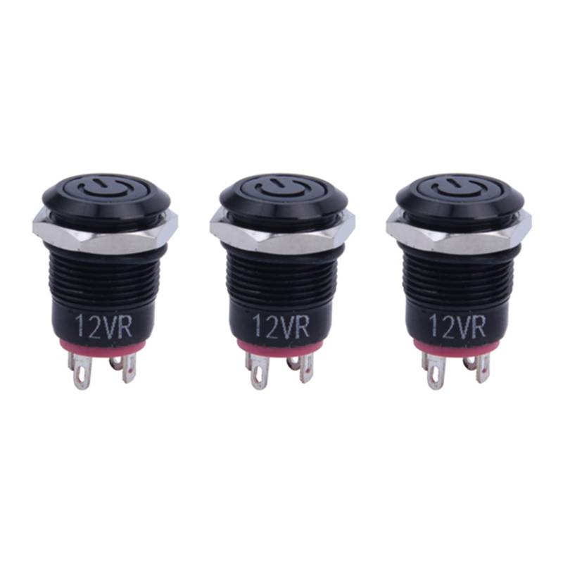 BLASHRD 3X 12V 2A 9,5 mm LED Metall Kappe Leistung Momentan Druck Schalter Auto DIY Geändert, Rot von BLASHRD