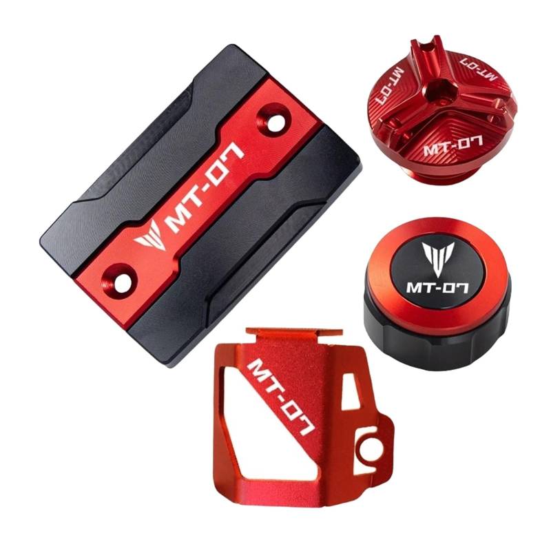 Motorrad Bremsflüssigkeitsbehälter Abdeckung Geeignet Für MT 07 2014–2022 Vordere Und Hintere Bremsflüssigkeitsölabdeckung.(4 red) von BLBLXQBL