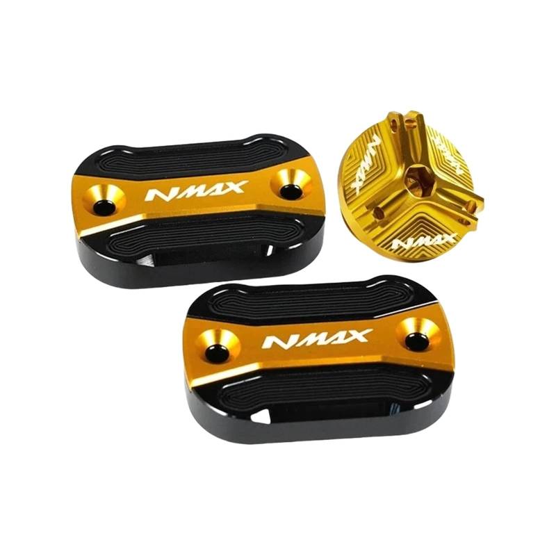 Motorrad Bremsflüssigkeitsbehälter Abdeckung Geeignet Für NMAX 155 125 2015-2024 Vorne Hinten Brems Kraftstoff Tank Caps Füllstoff Abdeckung(3 Gold) von BLBLXQBL