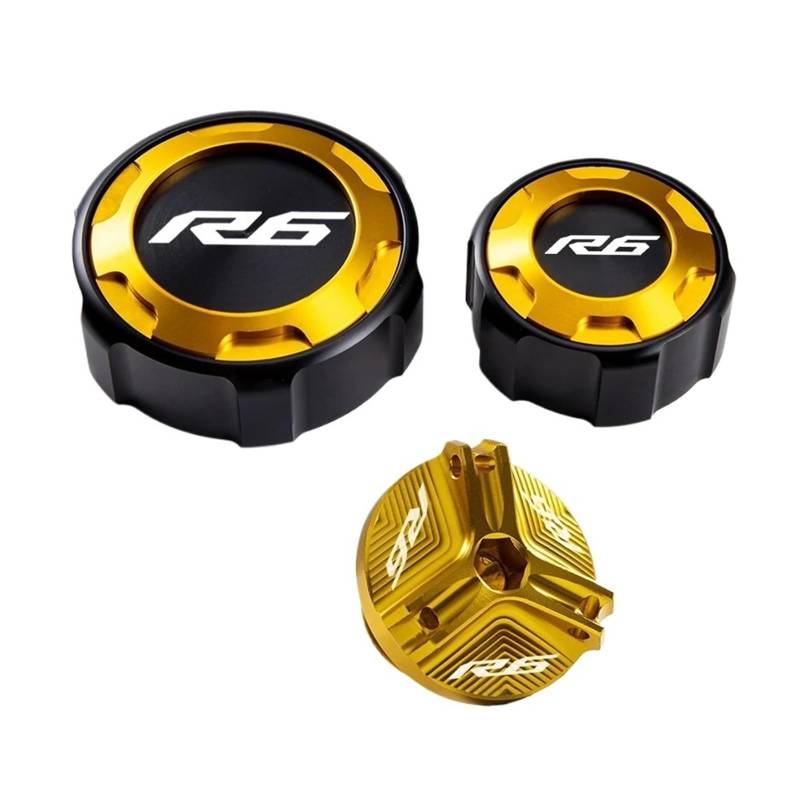 Motorrad Bremsflüssigkeitsbehälter Abdeckung Geeignet Für Yzfr6 2010-2022 Vorne Hinten Brems Kraftstoff Tank Abdeckung(Gold) von BLBLXQBL